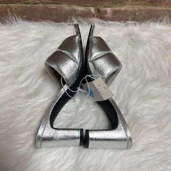 a new day Silver Lilah Puffy Slide Heels Women’s Shoe Open Toe Block Heel - Picture 5 of 8